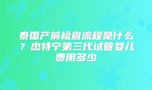 泰国产前检查流程是什么？杰特宁第三代试管婴儿费用多少