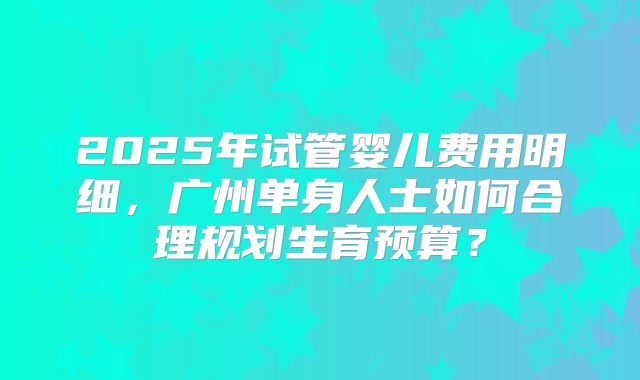 2025年试管婴儿费用明细,广州单身人士如何合理规划生育预算?