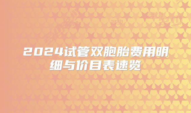 2024试管双胞胎费用明细与价目表速览