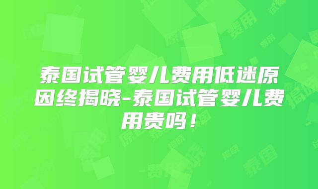 泰国试管婴儿费用低迷原因终揭晓-泰国试管婴儿费用贵吗！