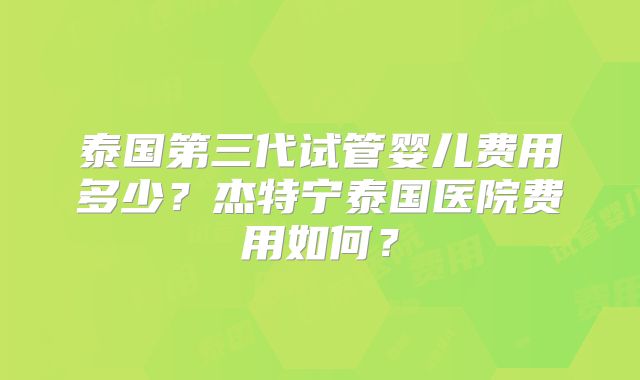 泰国第三代试管婴儿费用多少？杰特宁泰国医院费用如何？