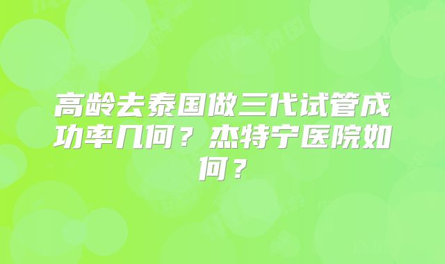 高龄去泰国做三代试管成功率几何？杰特宁医院如何？