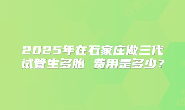 2025年在石家庄做三代试管生多胎 费用是多少?