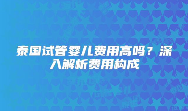 泰国试管婴儿费用高吗？深入解析费用构成