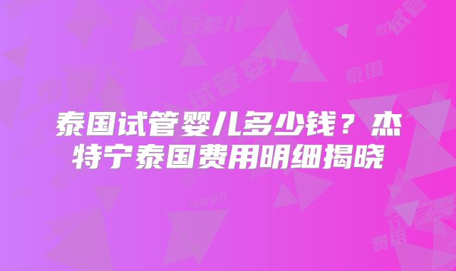 泰国试管婴儿多少钱？杰特宁泰国费用明细揭晓