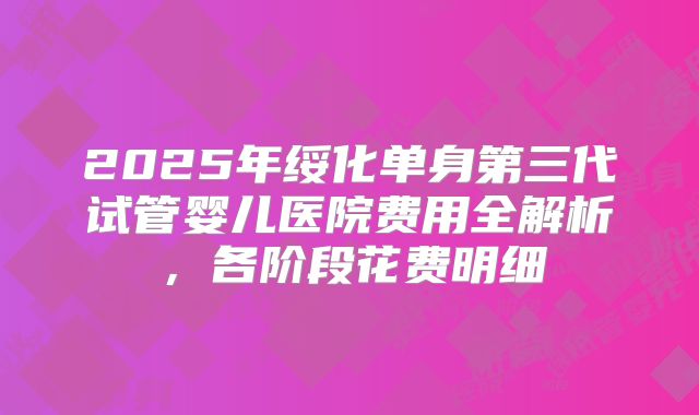 2025年绥化单身第三代试管婴儿医院费用全解析，各阶段花费明细
