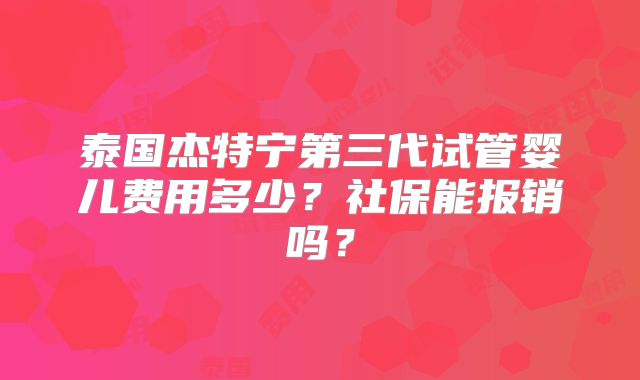 泰国杰特宁第三代试管婴儿费用多少？社保能报销吗？