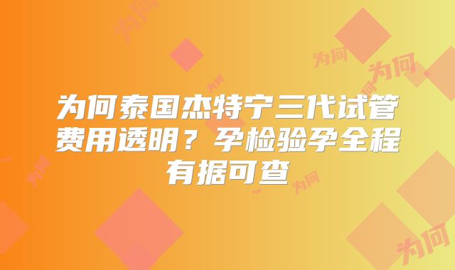 为何泰国杰特宁三代试管费用透明？孕检验孕全程有据可查