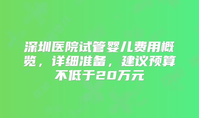 深圳医院试管婴儿费用概览,详细准备,建议预算不低于20万元