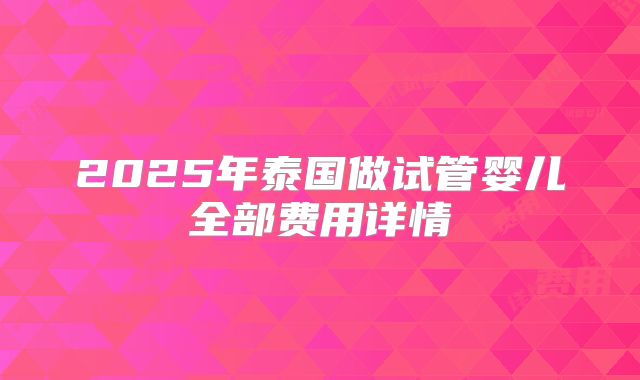 2025年泰国做试管婴儿全部费用详情