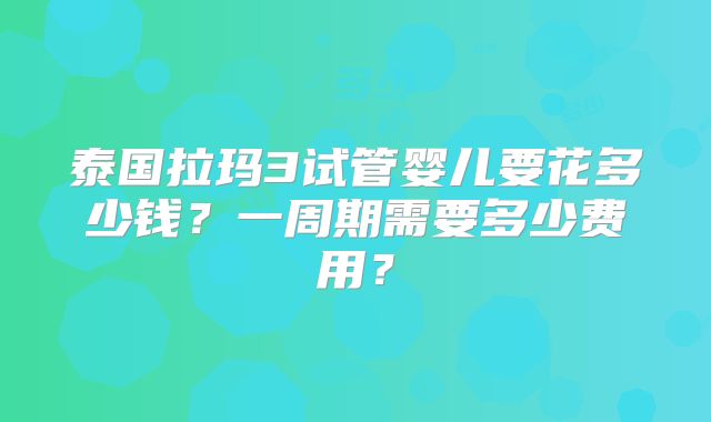 泰国拉玛3试管婴儿要花多少钱？一周期需要多少费用？