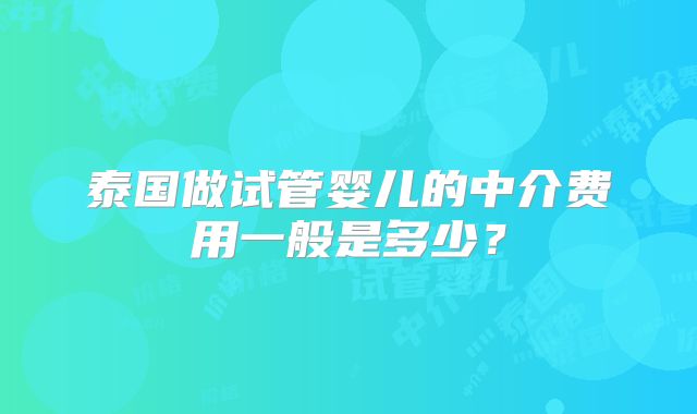 泰国做试管婴儿的中介费用一般是多少?