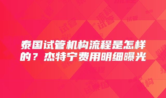 泰国试管机构流程是怎样的？杰特宁费用明细曝光