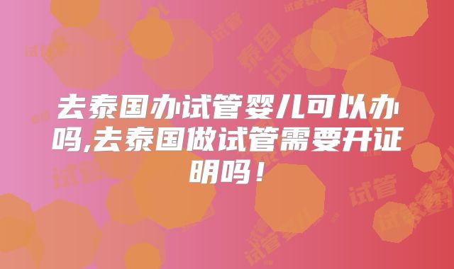 去泰国办试管婴儿可以办吗,去泰国做试管需要开证明吗！