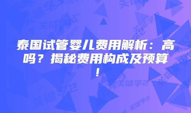 泰国试管婴儿费用解析:高吗?揭秘费用构成及预算!