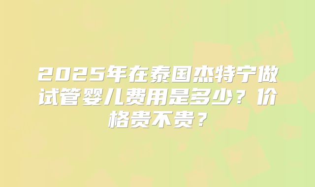 2025年在泰国杰特宁做试管婴儿费用是多少?价格贵不贵?