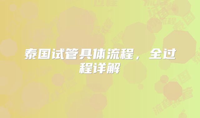 泰国试管具体流程，全过程详解