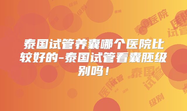 泰国试管养囊哪个医院比较好的-泰国试管看囊胚级别吗!