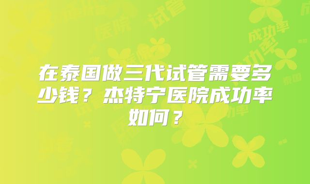在泰国做三代试管需要多少钱？杰特宁医院成功率如何？