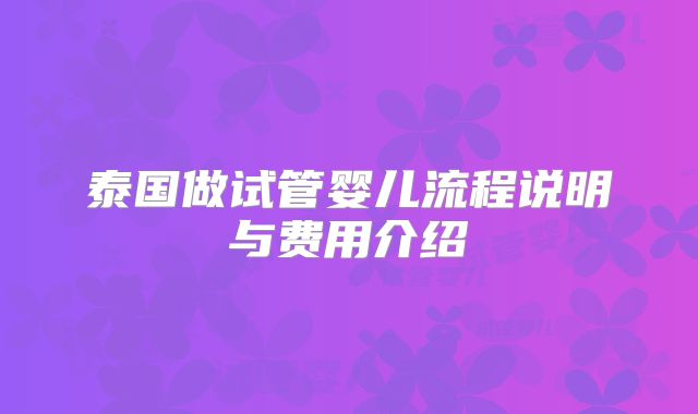 泰国做试管婴儿流程说明与费用介绍