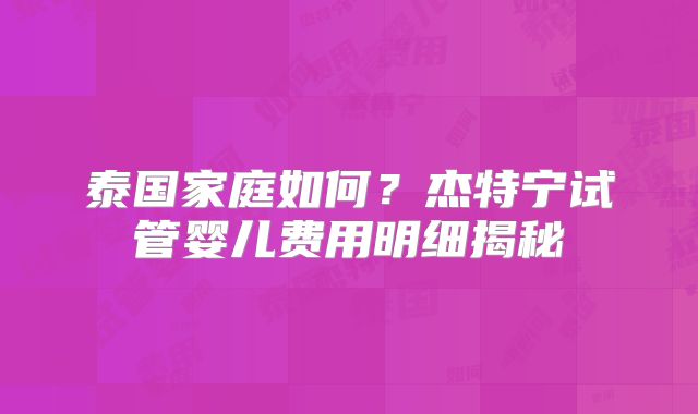 泰国家庭如何？杰特宁试管婴儿费用明细揭秘