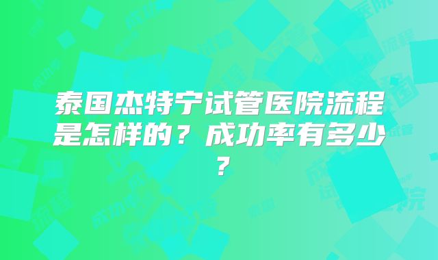 泰国杰特宁试管医院流程是怎样的?成功率有多少?