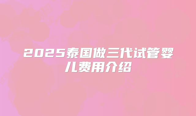 2025泰国做三代试管婴儿费用介绍