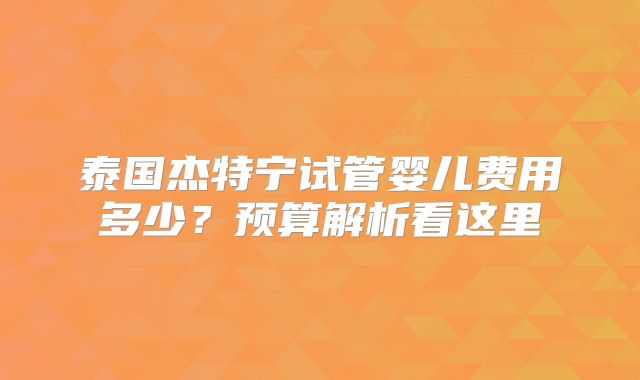 泰国杰特宁试管婴儿费用多少?预算解析看这里