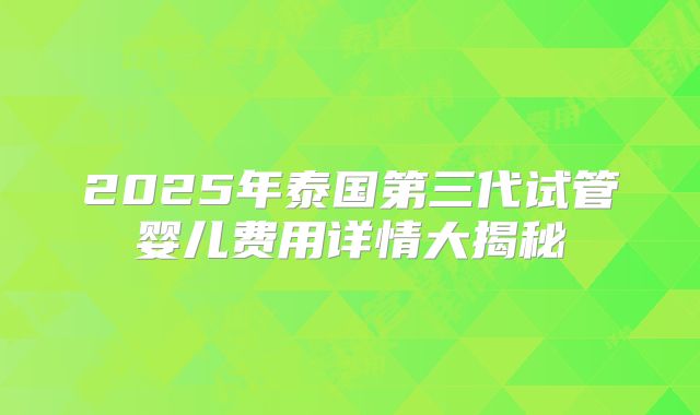2025年泰国第三代试管婴儿费用详情大揭秘
