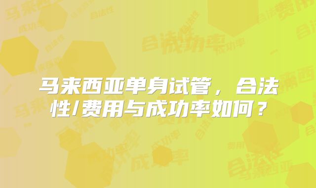 马来西亚单身试管，合法性/费用与成功率如何？
