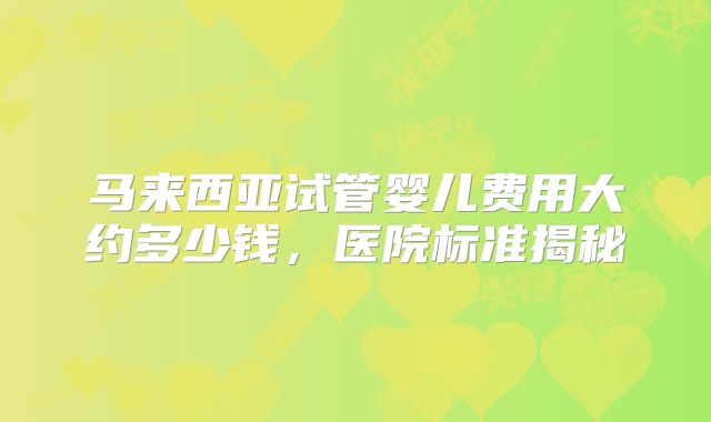 马来西亚试管婴儿费用大约多少钱，医院标准揭秘