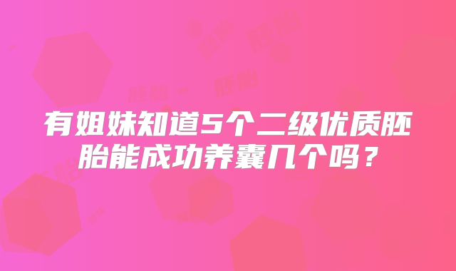 有姐妹知道5个二级优质胚胎能成功养囊几个吗？