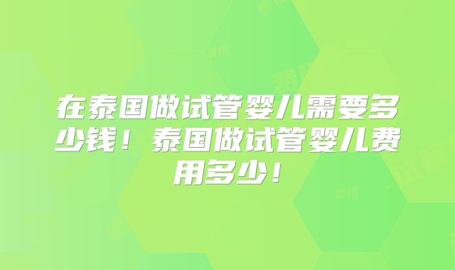 在泰国做试管婴儿需要多少钱！泰国做试管婴儿费用多少！