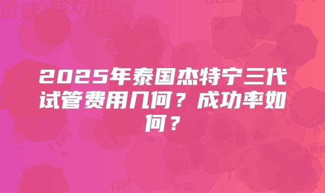 2025年泰国杰特宁三代试管费用几何？成功率如何？