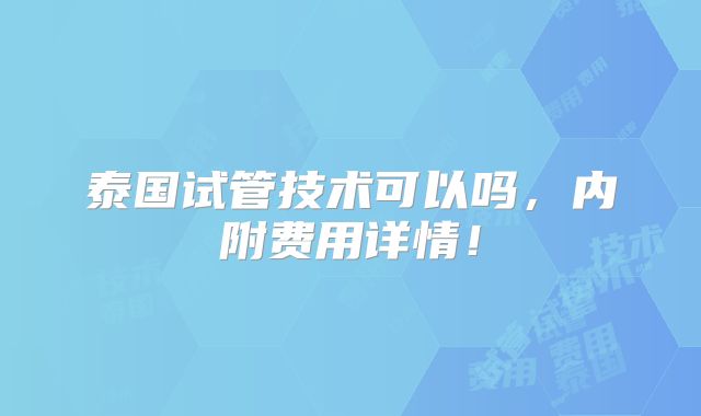 泰国试管技术可以吗,内附费用详情!