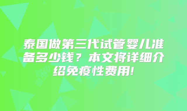 泰国做第三代试管婴儿准备多少钱？本文将详细介绍免疫性费用!