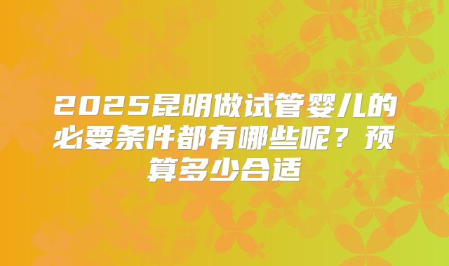 2025昆明做试管婴儿的必要条件都有哪些呢?预算多少合适