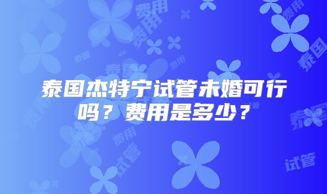 泰国杰特宁试管未婚可行吗？费用是多少？