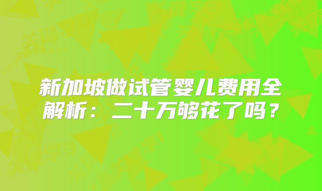 新加坡做试管婴儿费用全解析：二十万够花了吗？