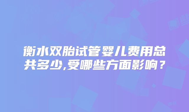 衡水双胎试管婴儿费用总共多少,受哪些方面影响？
