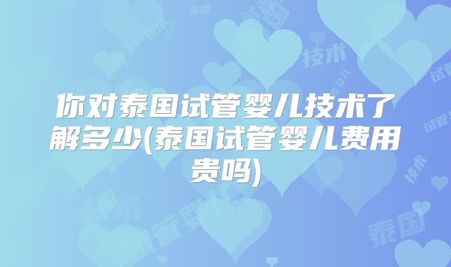 你对泰国试管婴儿技术了解多少(泰国试管婴儿费用贵吗)