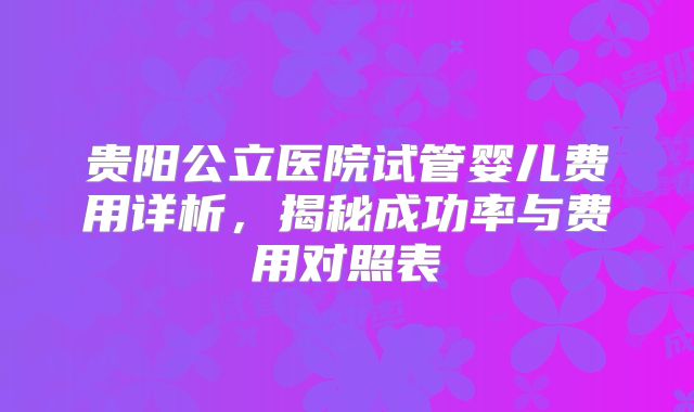 贵阳公立医院试管婴儿费用详析，揭秘成功率与费用对照表