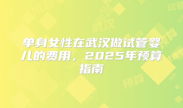 单身女性在武汉做试管婴儿的费用，2025年预算指南