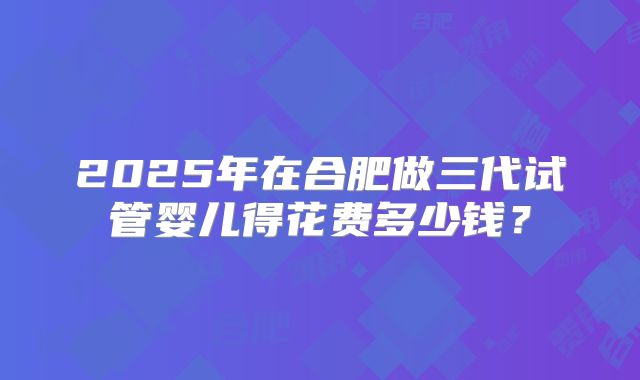 2025年在合肥做三代试管婴儿得花费多少钱？