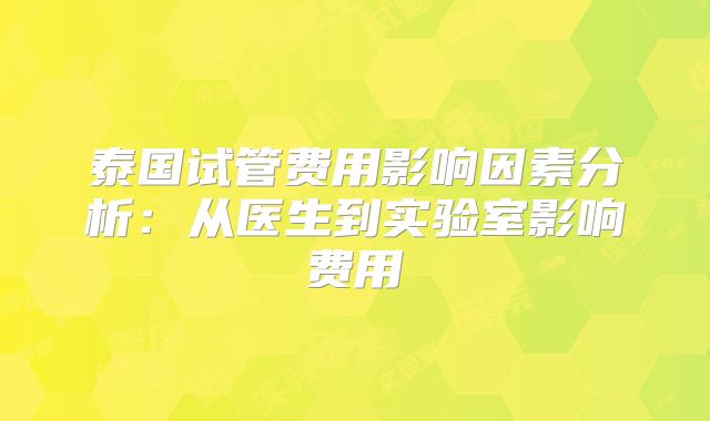 泰国试管费用影响因素分析:从医生到实验室影响费用