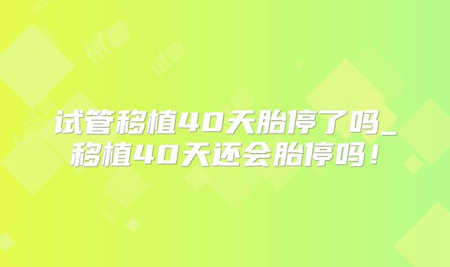 试管移植40天胎停了吗_移植40天还会胎停吗！
