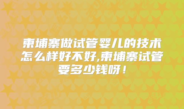 柬埔寨做试管婴儿的技术怎么样好不好,柬埔寨试管要多少钱呀！