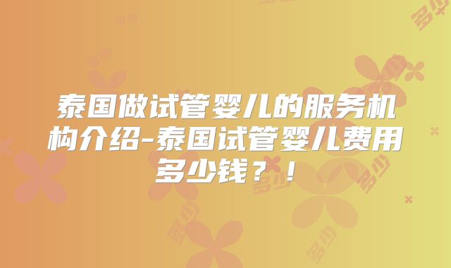 泰国做试管婴儿的服务机构介绍-泰国试管婴儿费用多少钱？！