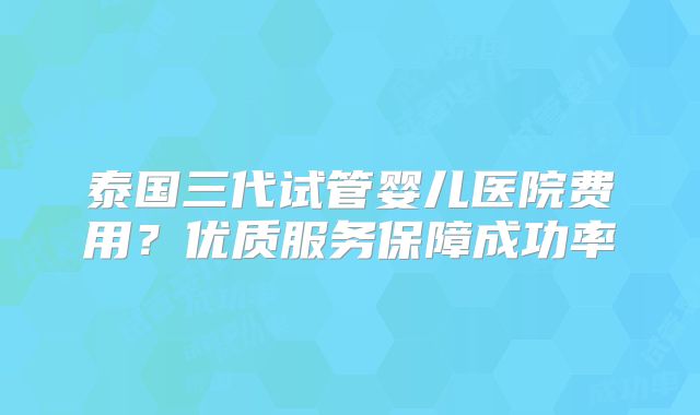 泰国三代试管婴儿医院费用?优质服务保障成功率
