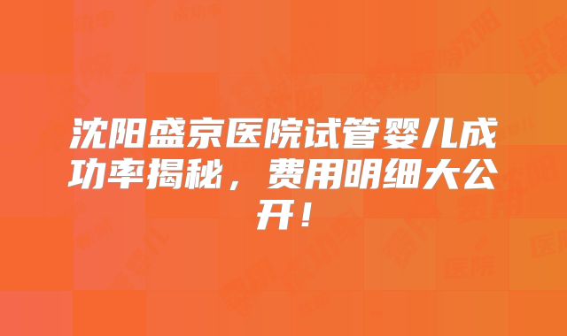 沈阳盛京医院试管婴儿成功率揭秘,费用明细大公开!